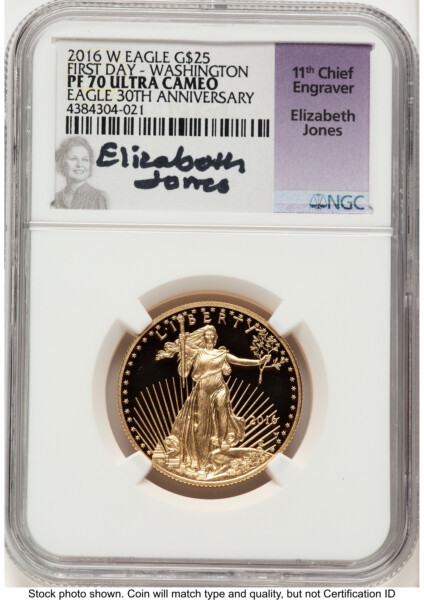 2016-W Proof Gold Eagle 1/2 oz FDI Elizabeth Jones Washington DC 70 NGC