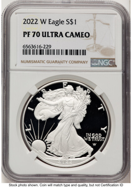 2022-W Proof Silver Eagle 1 oz Brown Label 70 NGC