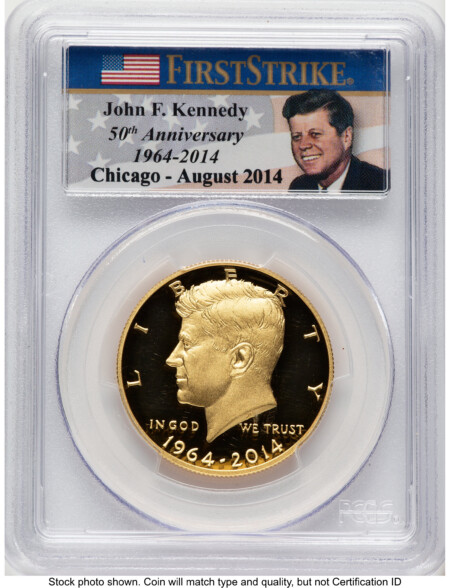 2014-W 50C Gold JFK 50th Anniversary FS JFK Flag Chicago August 2014 70 PCGS