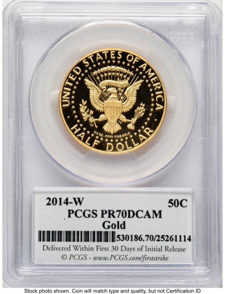 2014-W 50C Gold JFK 50th Anniversary FS JFK Flag Chicago August 2014 70 PCGS