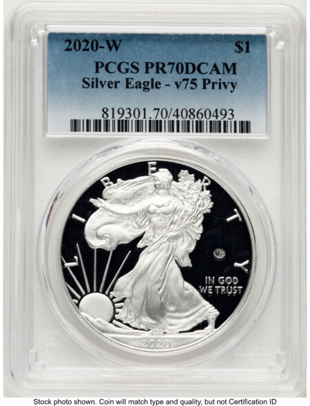 2020-W Proof Silver Eagle V75 Privy 1 oz Blue Gradient 70 PCGS