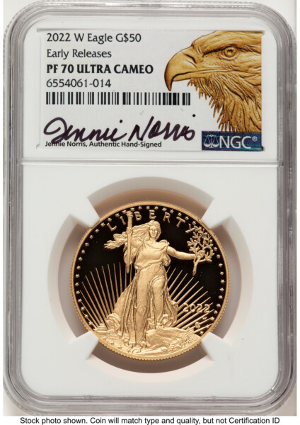 2022-W Proof Gold Eagle 1 oz ER Jennie Norris 70 NGC