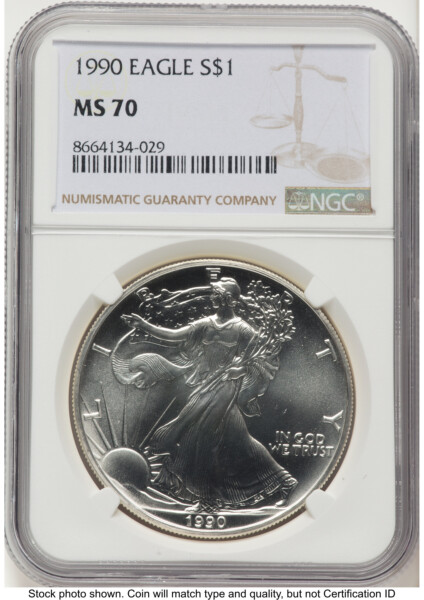 1990 Silver Eagle Brown Label 70 NGC