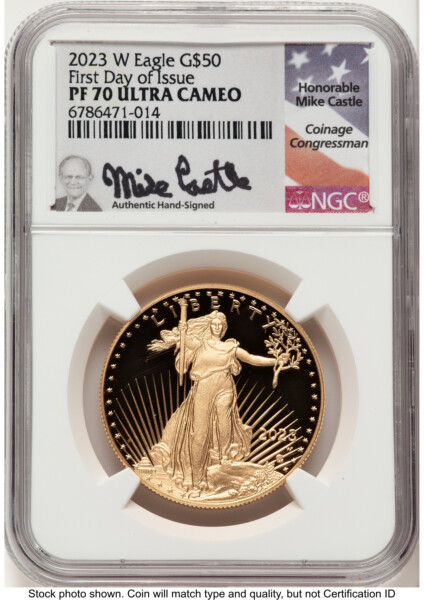 2023-W Proof Gold Eagle 1 oz FDI Mike Castle 70 NGC