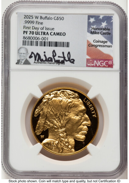 2025-W Proof Gold Buffalo 1 oz FDI Mike Castle 70 NGC