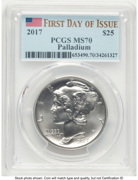 2017 Palladium Eagle 1 oz, MS FDI Flag 70 PCGS