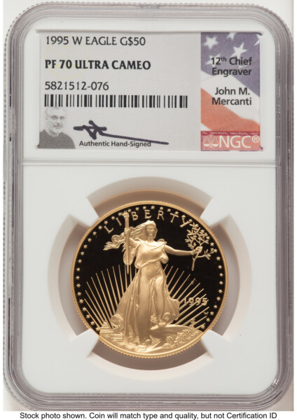 1995-W Proof Gold Eagle 1 oz John Mercanti 70 NGC