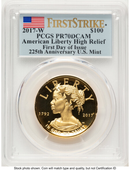 2017-W G$100 American Liberty High Relief, DC 1.00 oz FDI FS Flag 70 PCGS
