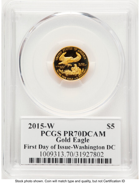 2015-W Proof Gold Eagle 1/10 oz FDI John Mercanti Washington DC 70 PCGS
