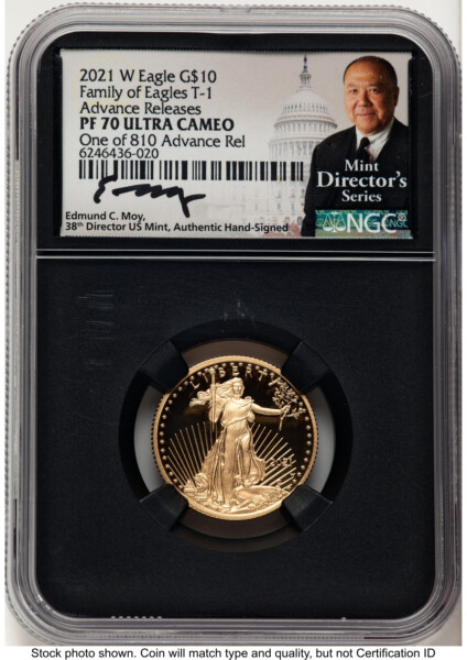 2021-W Type 1 Proof Gold Eagle 1/4 oz AR Ed Moy Mint Director's Series Blk Core 70 NGC