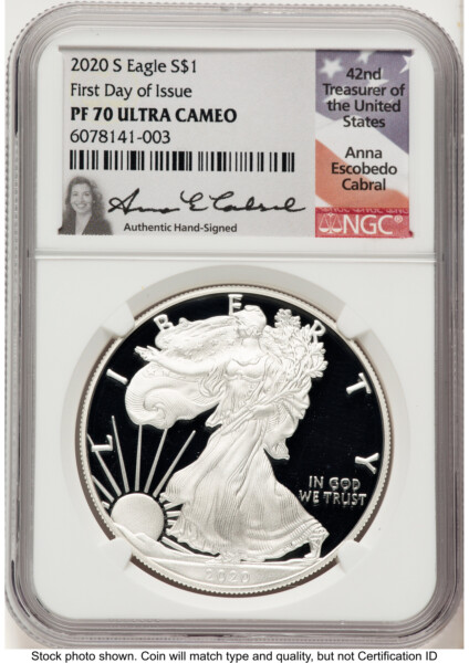 2020-S Proof Silver Eagle 1 oz FDI Anna Cabral 70 NGC