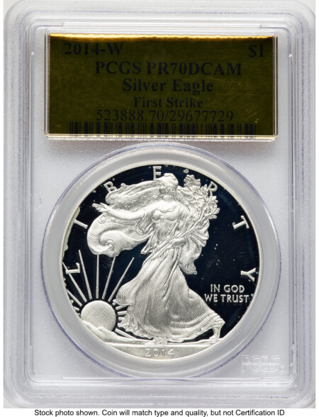 2014-W Proof Silver Eagle 1 oz FS Gold Foil 70 PCGS