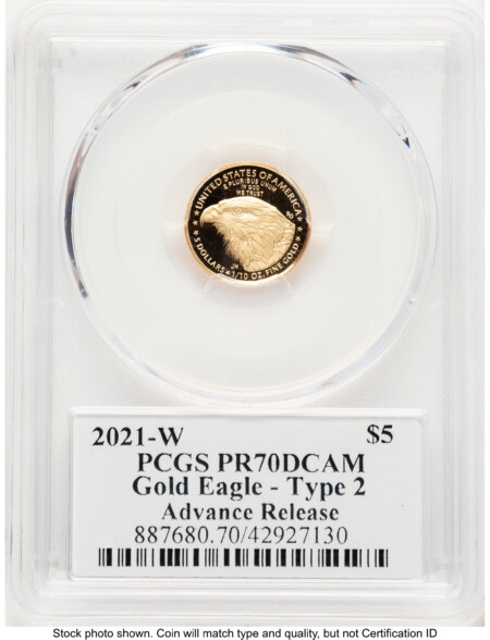 2021-W Type 2 Proof Gold Eagle 1/10 oz AR Emily Damstra 70 PCGS