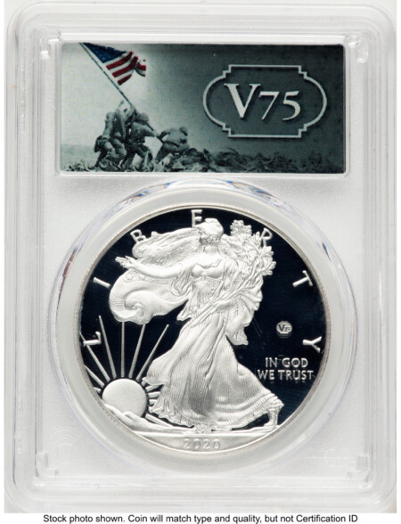 2020-W Proof Silver Eagle V75 Privy 1 oz V75 Label 70 PCGS