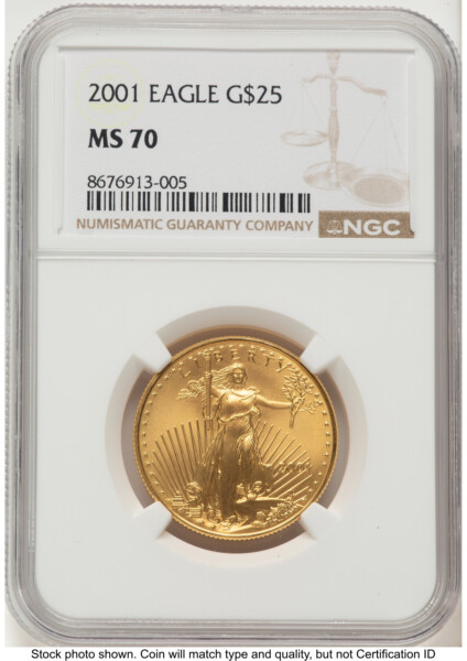 2001 Gold Eagle 1/2 oz Brown Label 70 NGC