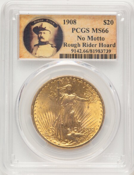 1908 $20 NO MOTTO 66 PCGS