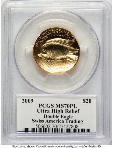 2009 G$20 Ultra High Relief, PL Ed Moy Swiss America Trading 70 PCGS