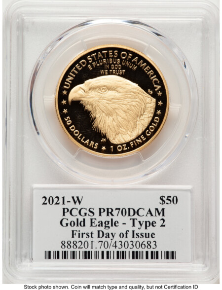 2021-W Type 2 Proof Gold Eagle 1 oz FDI Thomas Cleveland Americana 70 PCGS
