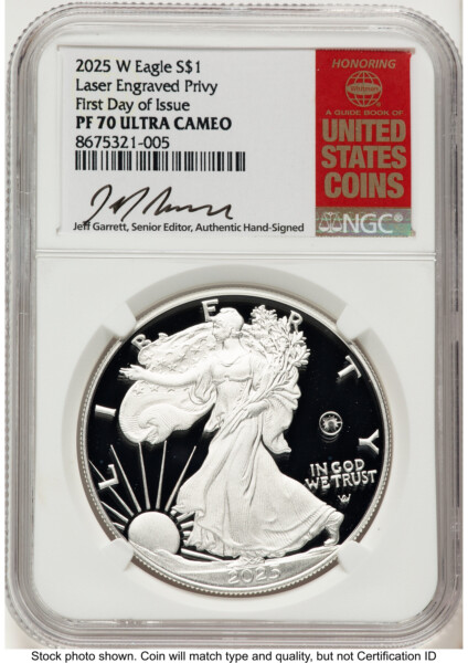 2025-W Proof Silver Eagle Privy Laser Engraved 1 oz FDI Jeff Garrett Red Book 70 NGC