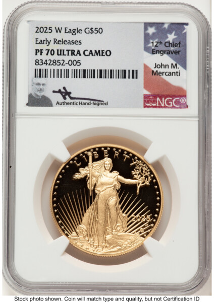 2025-W Proof Gold Eagle 1 oz ER John Mercanti 70 NGC
