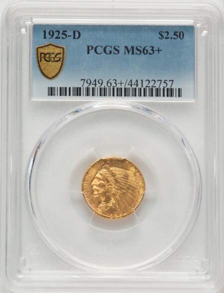 1925-D $2 1/2 PCGS Secure PCGS Plus Blue Gradient 63 PCGS