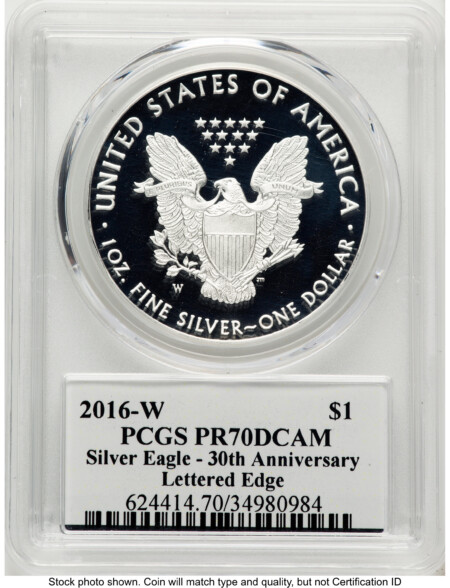 2016-W Proof Silver Eagle 1 oz Premier Label 70 PCGS
