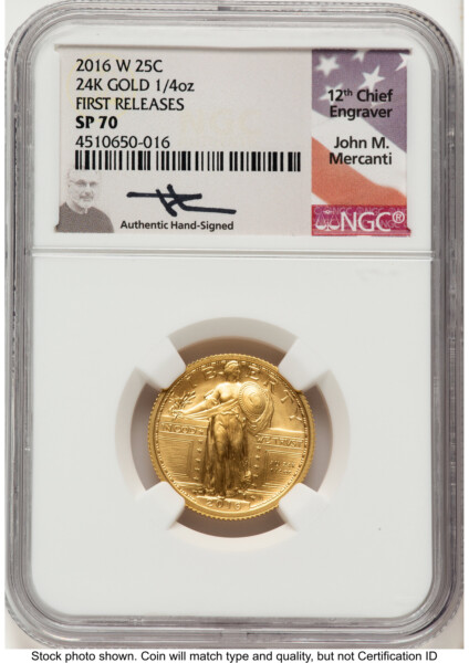 2016-W 25C Standing Liberty 100th Anniversary Gold Centennial  FR John Mercanti 70 NGC