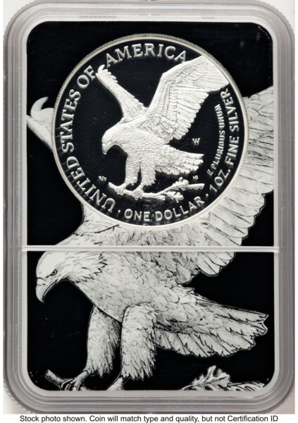 2021-W TY2 Proof Silver Eagle 1 oz Black Silver Eagle Core Overlay/Label 70 NGC
