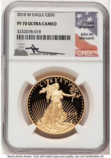 2010-W Proof Gold Eagle 1 oz John Mercanti 70 NGC