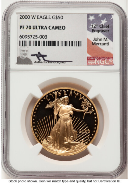 2000-W Proof Gold Eagle 1 oz John Mercanti 70 NGC