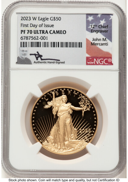 2023-W Proof Gold Eagle 1 oz FDI John Mercanti 70 NGC