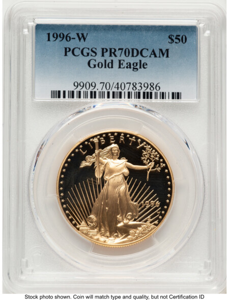 1996-W Proof Gold Eagle 1 oz Blue Gradient 70 PCGS