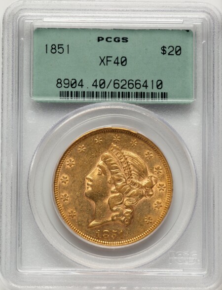 1851 $20 Green Label 40 PCGS