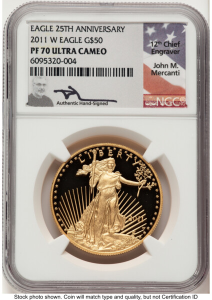 2011-W Proof Gold Eagle 1 oz John Mercanti 70 NGC
