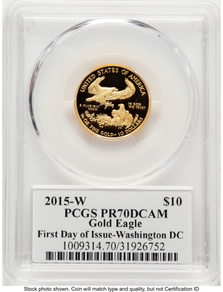 2015-W Proof Gold Eagle 1/4 oz FDI John Mercanti Washington DC 70 PCGS