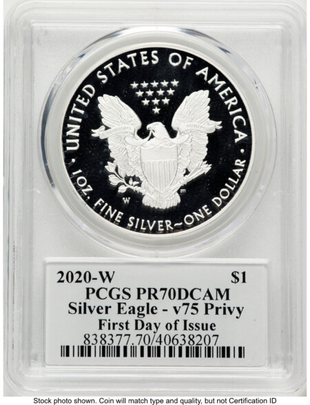 2020-W Proof Silver Eagle V75 Privy 1 oz FDI Ronald Sanders 70 PCGS