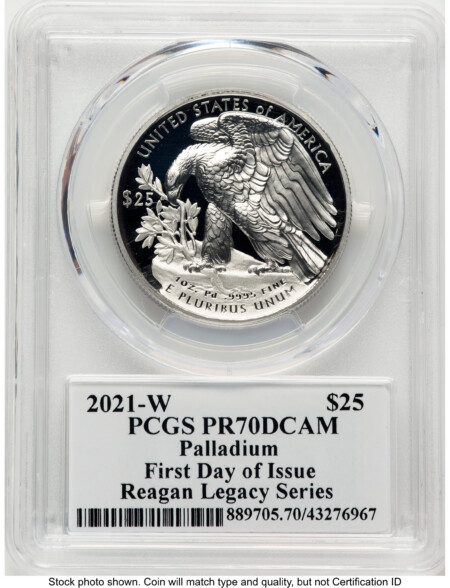 2021-W Palladium Eagle 1 oz, PR FDI Reagan Legacy Series Michael Reagan Picture 70 PCGS