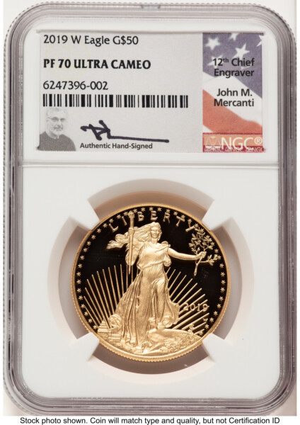 2019-W Proof Gold Eagle 1 oz John Mercanti 70 NGC