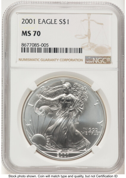 2001 Silver Eagle Brown Label 70 NGC