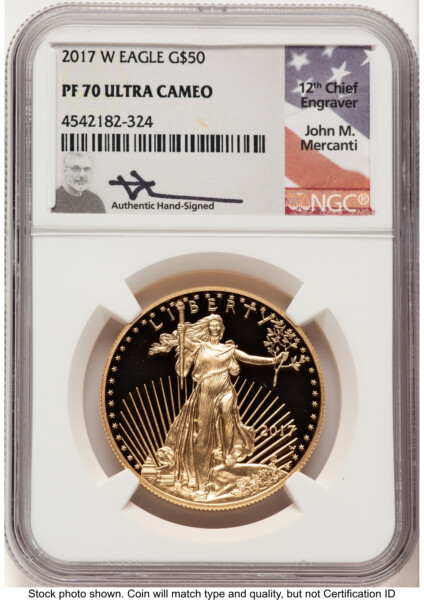 2017-W Proof Gold Eagle 1 oz John Mercanti 70 NGC