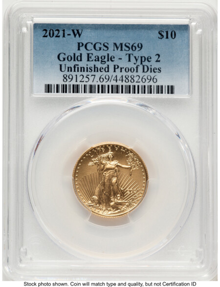 2021-W TY2 Gold Eagle 1/4 oz Unfinished Proof Dies Blue Gradient 69 PCGS