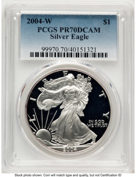 2004-W Proof Silver Eagle 1 oz Blue Gradient 70 PCGS