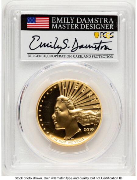 2019-W G$100 American Liberty High Relief, Enhanced, DMPL WP Mint Hoard Emily Damstra 70 PCGS