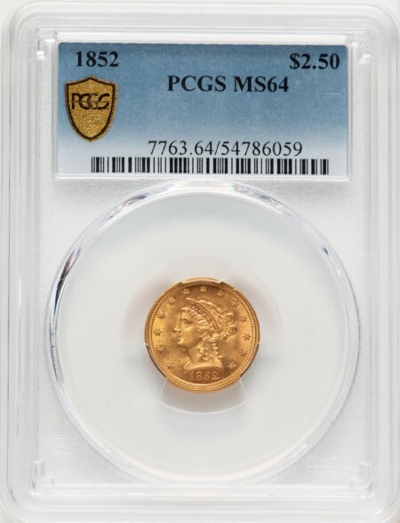 1852 $2 1/2 PCGS Secure 64 PCGS