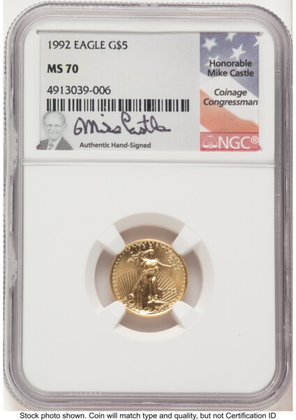 1992 Gold Eagle 1/10 oz Mike Castle 70 NGC