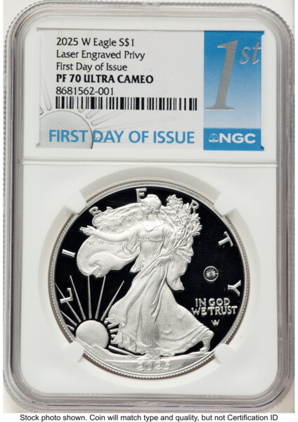 2025-W Proof Silver Eagle Privy Laser Engraved 1 oz FDI 1ST 70 NGC