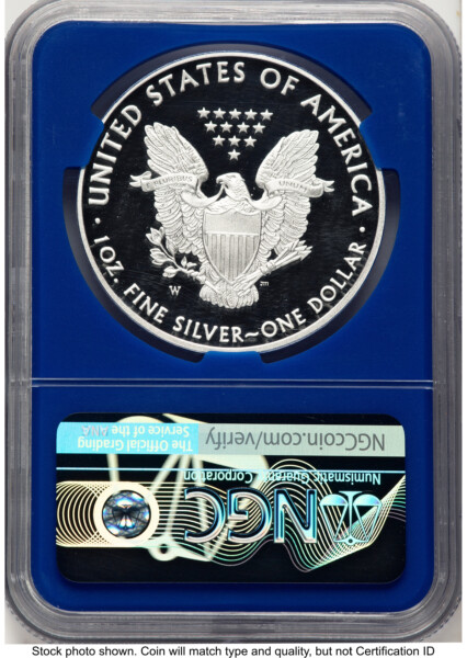 2016-W Proof Silver Eagle 1 oz Brown Label Blue Core 70 NGC