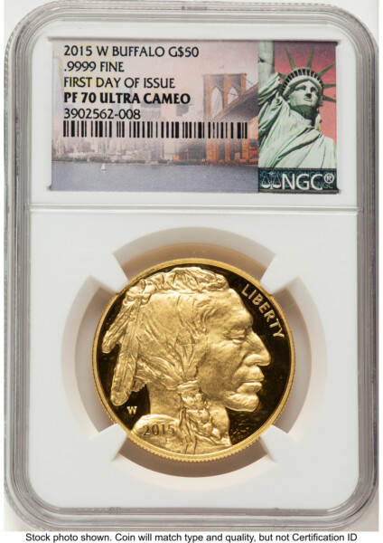 2015-W Proof Gold Buffalo 1 oz 1.00 oz FDI Statue of Liberty Label 70 NGC