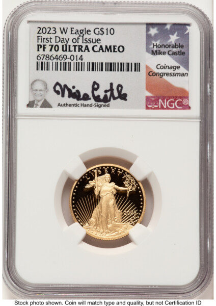 2023-W Proof Gold Eagle 1/4 oz FDI Mike Castle 70 NGC