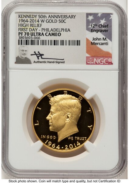 2014-W 50C Gold JFK 50th Anniversary FDI John Mercanti Philadelphia 70 NGC